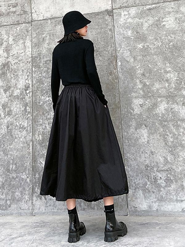 Loose High-Waisted Splicing Color A-Line Skirt