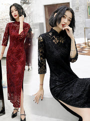 Vintage Lace Hollow Improved Long Cheongsams