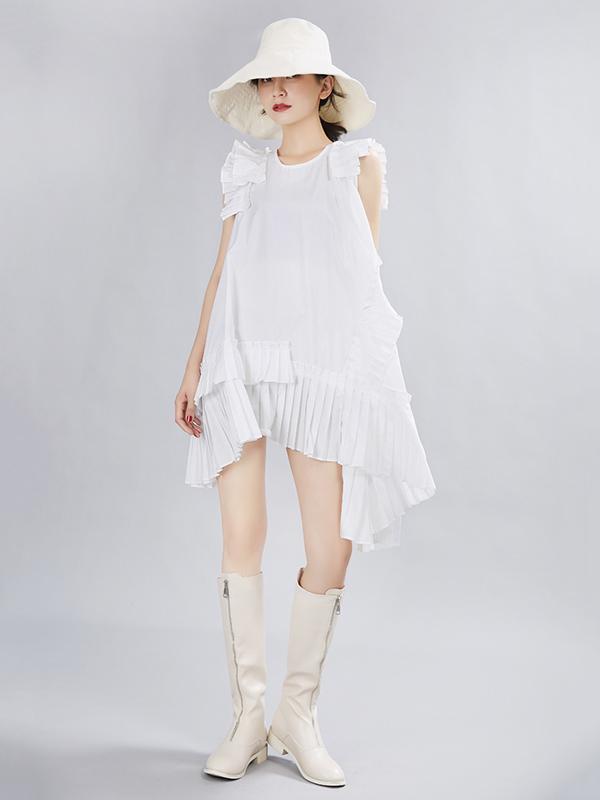 Asymmetric Ruffled Solid Dress