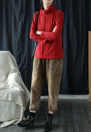 Simple Solid Color Turtleneck Long Sleeve T-Shirt