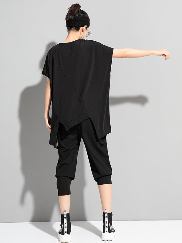 Original Asymmetric Zipper Short Sleeve T-Shirts Tops