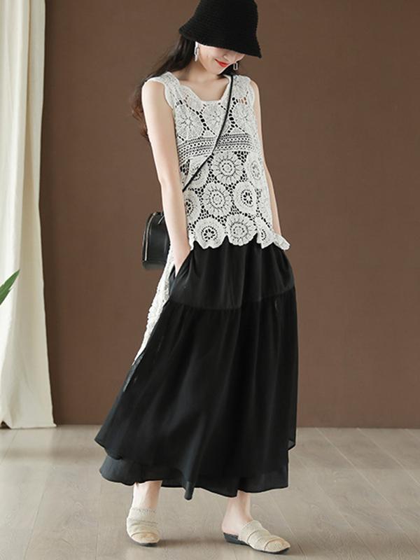 Hollow Out Cropped Long Vest