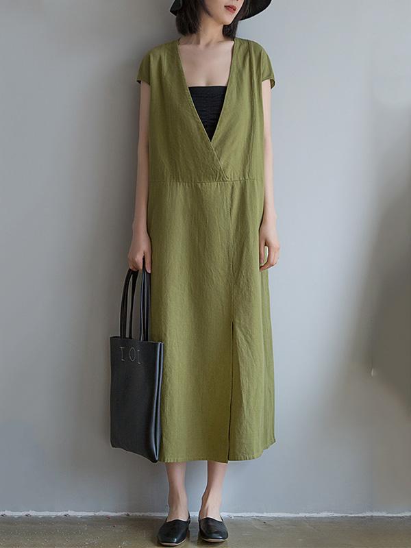 Loose Deep V-Neck Split-Front Long Dress