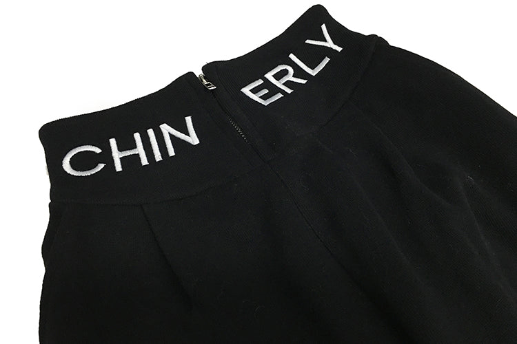 High Waist Embroidered Letter Zipper Pants