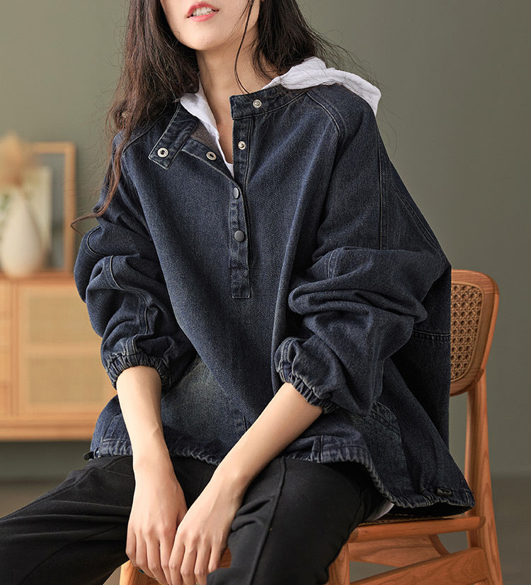 Casual All-Match Loose Stand Collar Denim Outwear