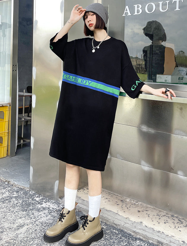 Loose Jacquard Letters Casual Knit Midi Dress