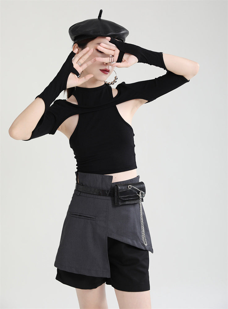 Hollow Cut Short T-Shirt Women's Slim Top