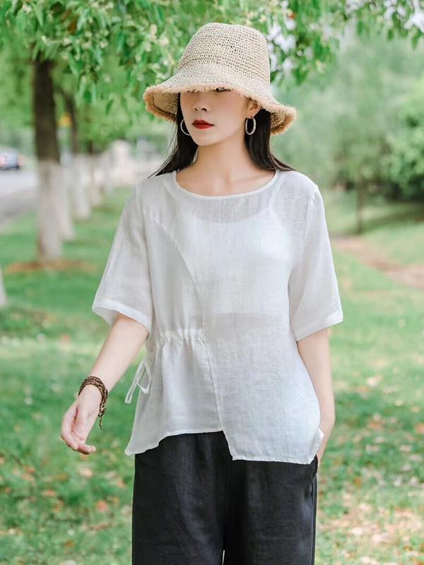 Vintage Irregularity  Drawstring Elasticity Waist Tops