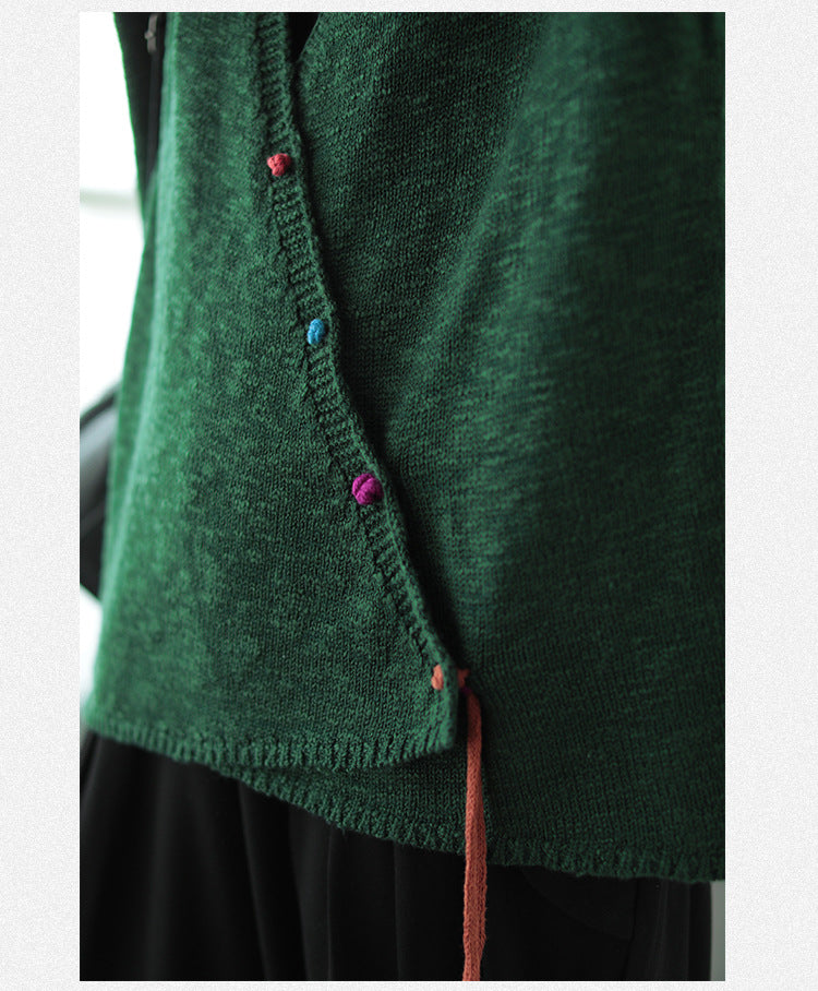 Solid V-Neck Loose Retro Cardigan Outwear