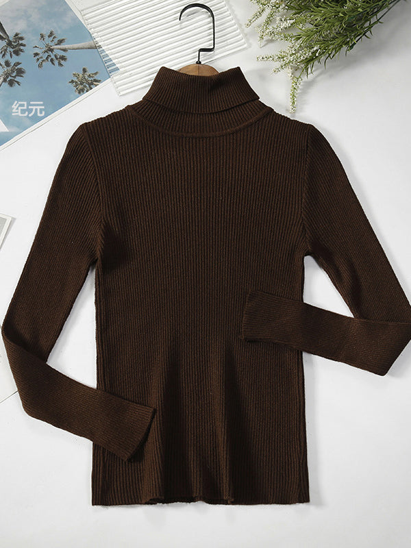Minimalist Skinny Pure Color High-Neck Sweater Tops