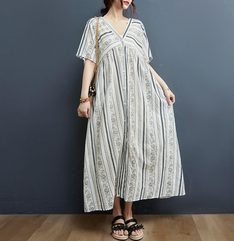 Bohemian Vintage Print V-Neck Dress