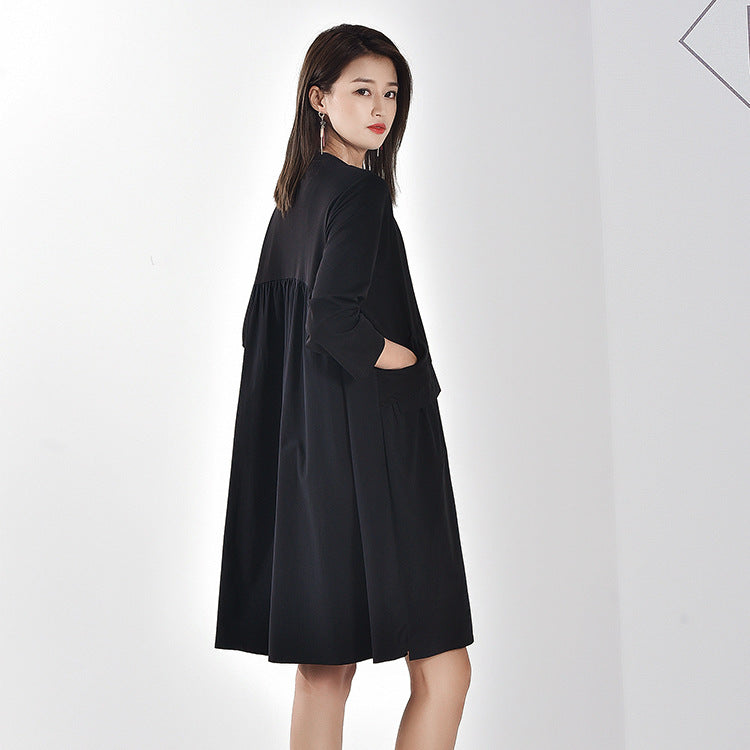 Solid Long Sleeves Loose Midi Dress