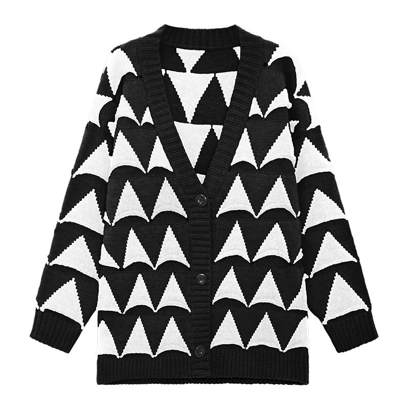 Urban Loose Thicken Geometric V-Neck Sweater