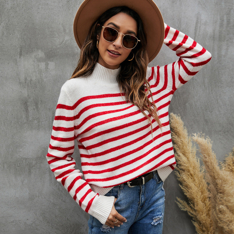 Casual Striped Stand Collar Sweater