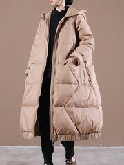 Large Size Loose Mid-Length Thick Hooded Down Coat