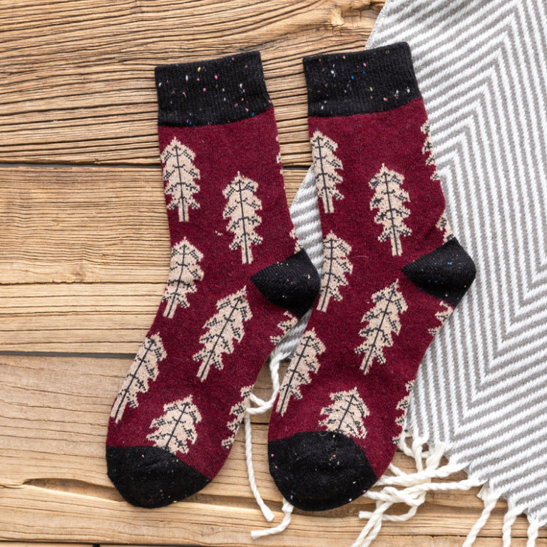 Women Thickened Contrast Printing Socks