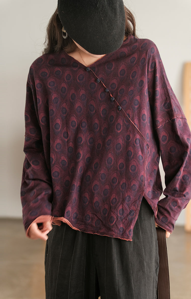 Retro Plate Button Slash Irregular T-Shirt