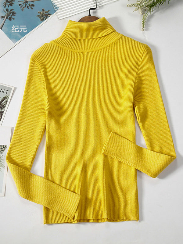 Minimalist Skinny Pure Color High-Neck Sweater Tops