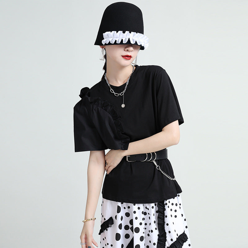 Solid Color Loose Round Neck Short Sleeve T-Shirt