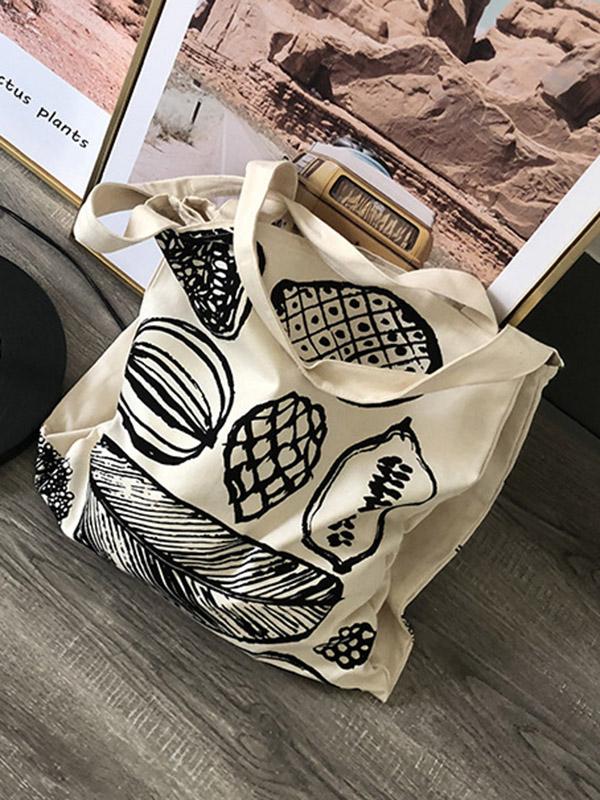 Simple Printed Big Leaf Canvas Bag