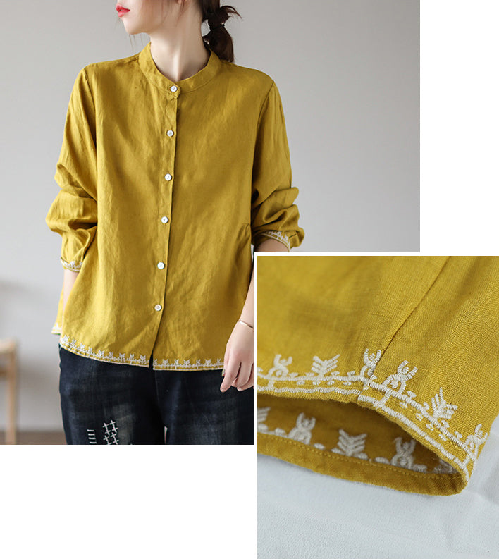 Vintage Embroidered Cardigan Loose Casual Shirt