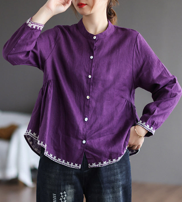 Vintage Embroidered Cardigan Loose Casual Shirt