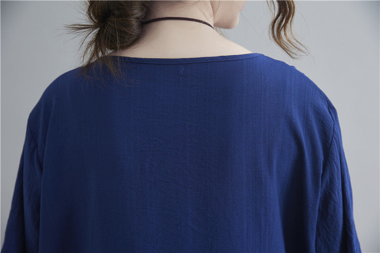 Women Round Neck Slim Stitching Loose Casual T-Shirt