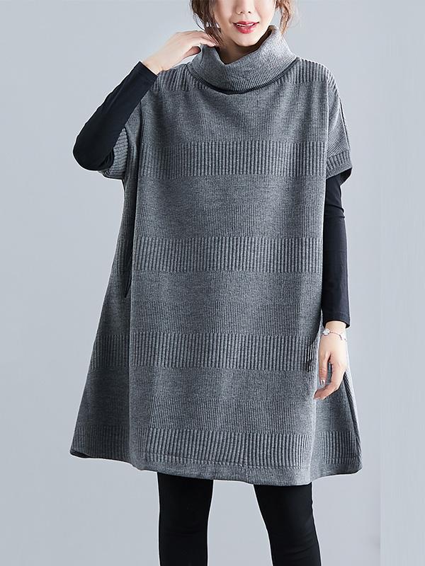 Casual Loose Short Sleeves Turtleneck Sweater Dress