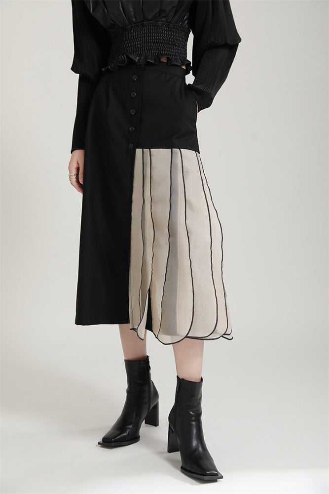 Retro Irregular Contrast Color Skirt