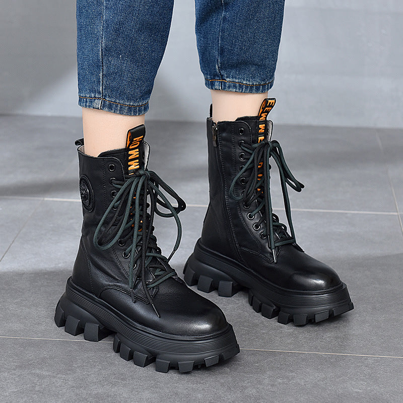 Retro Solid Color Platform Martin Boots