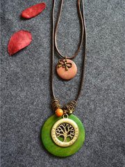 Wood Two-Pieces Tree&Bowknot Pendant Necklace