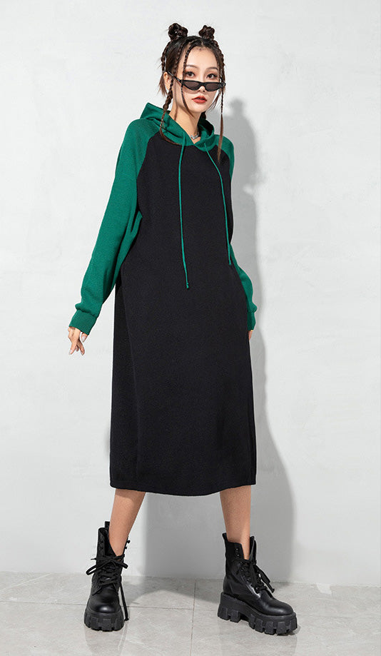 Urban Loose Color-Block Knitted Midi Dress