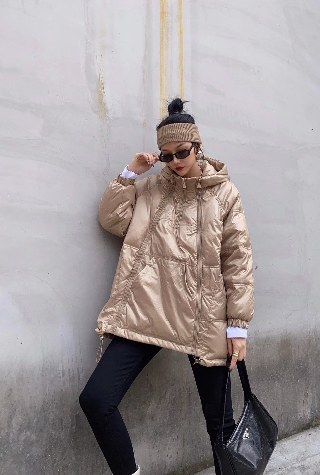 Women Loose Hooded Zipper Coat