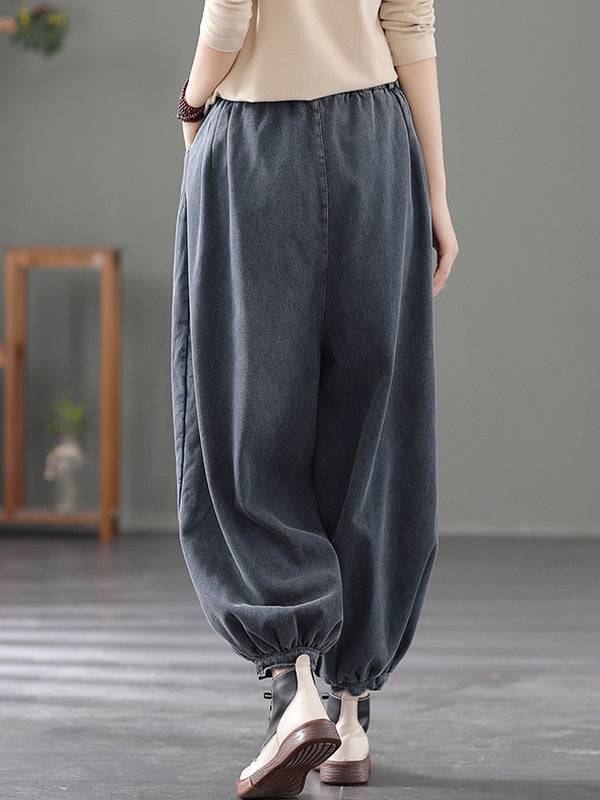 Solid Color Denim Loose Pants