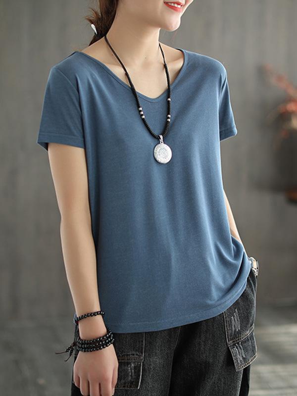 Solid Color V-Neck Simple T-Shirt