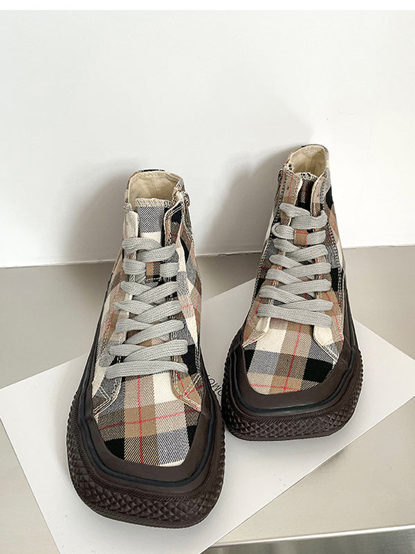 High-Top Plaid Breathable Flat Canvas Shoes