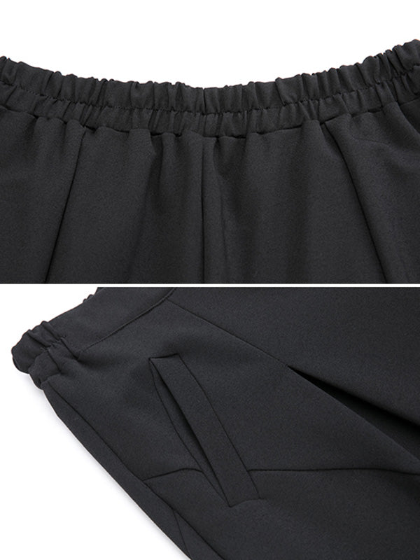 Minimalist Casual Split-Joint Pleats Black Harem Pants