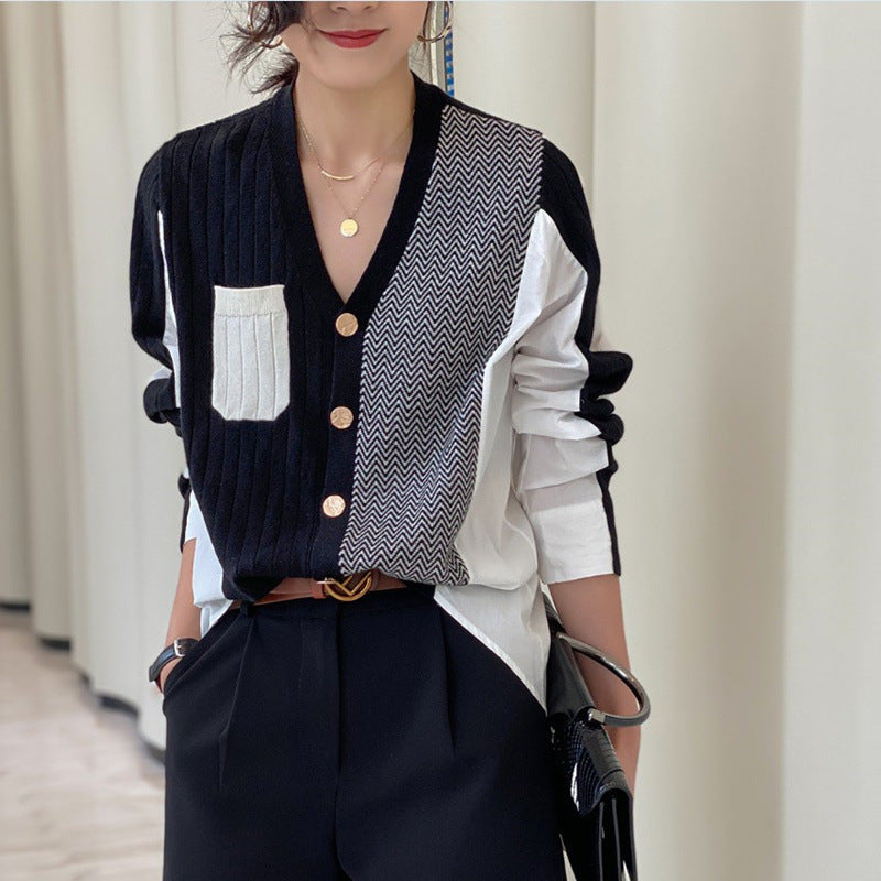 Casual Patchwork Color Shirt Cardigan