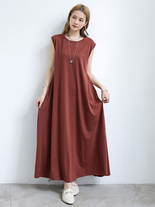 Solid Color Loose Big Skirt Short Sleeve Casual Dress