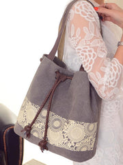 Ethnic Style Printed Canvas Drawstring Bucket Bag