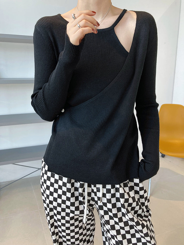 Hollow Strapless Halterneck Chic Knitted Sweatertop