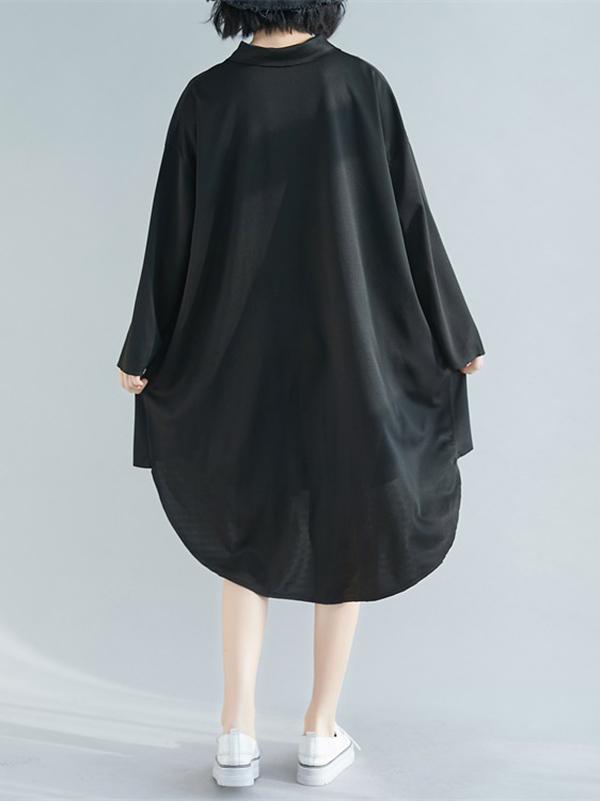 Loose Solid Asymmetrical Shirt Dress