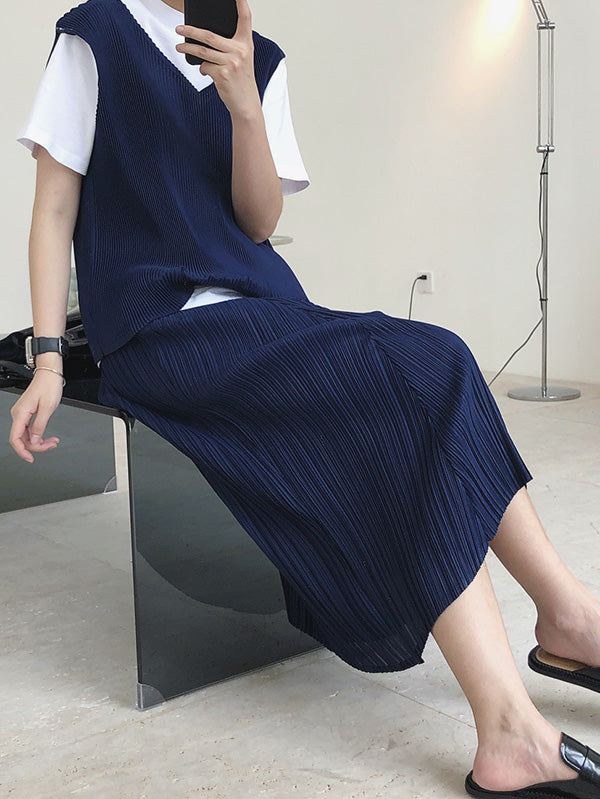 Original  Irregularity Pleats Solid Skirt