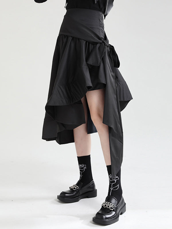 Original Design Irregular Solid Color Lace-Up Skirt