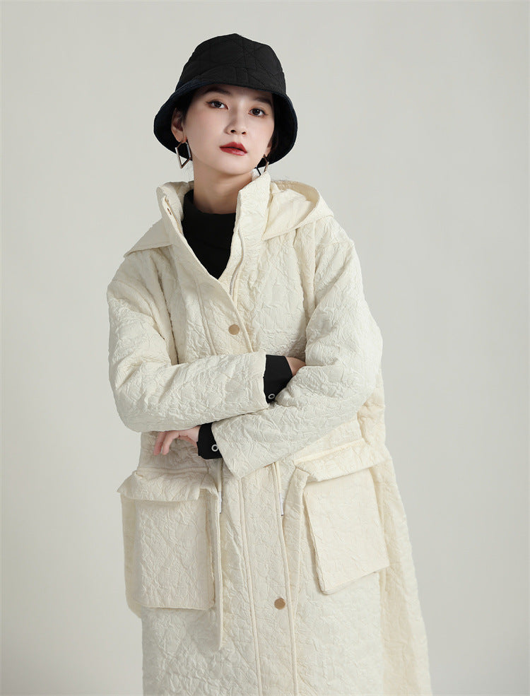 Loose Drawstring Hooded Cotton Coat