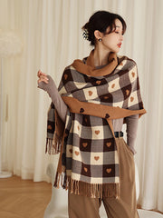 Retro Checkerboard Love Heart Tassel Warmer Scarf&Shawls