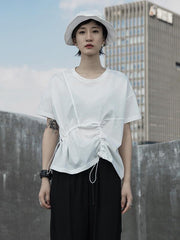 Simple Solid Color Pleated Cropped T-Shirt