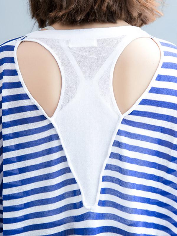 I -shaped Back Knitting Striped Casual Tops