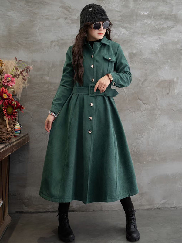 Retro Solid Color Snow Fleece Midi Shirt Dress