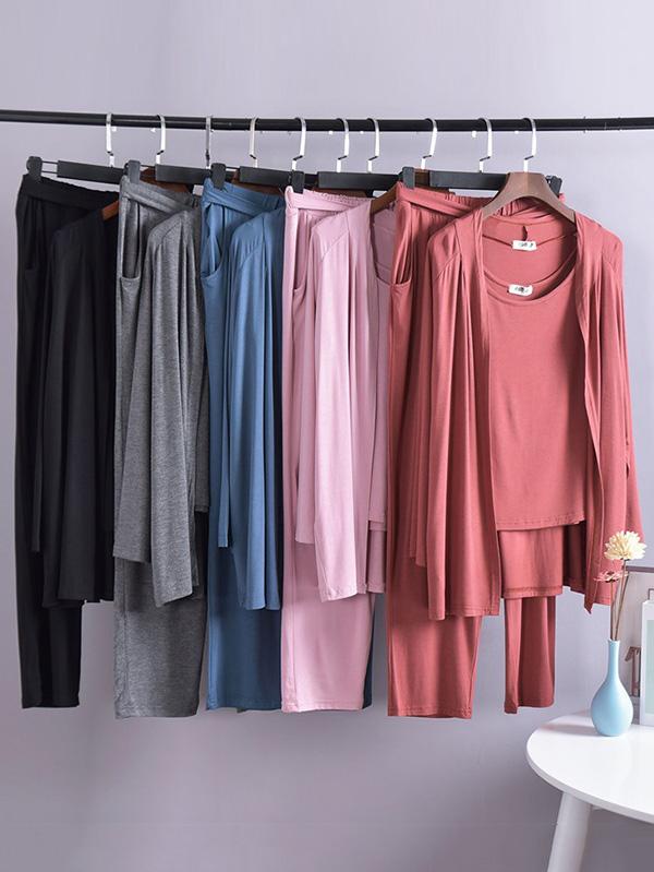 Three-Pieces Loose Solid Comfortable Home Pajamas